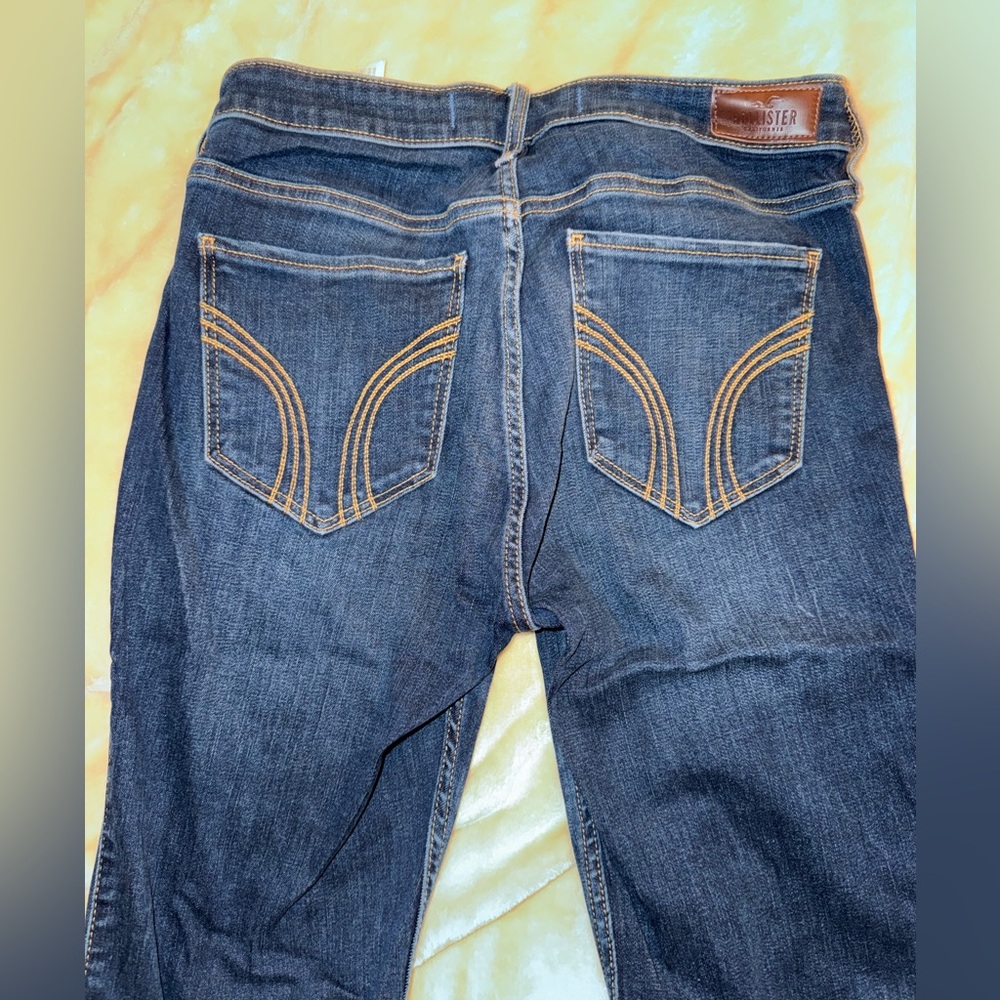 Hollister Blue Denim Jeans with Tan Stitching